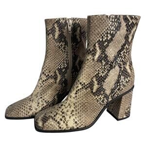 Free People Sienna Moonlight‎ Snake Leather Square Toe Stack Heel Boot 6.5 NWOB